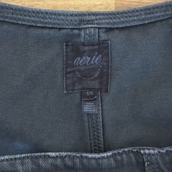 Aerie American Eagle Denim Dark Grey Romper Overalls Cutoff Shorts Large - Picture 9 of 15